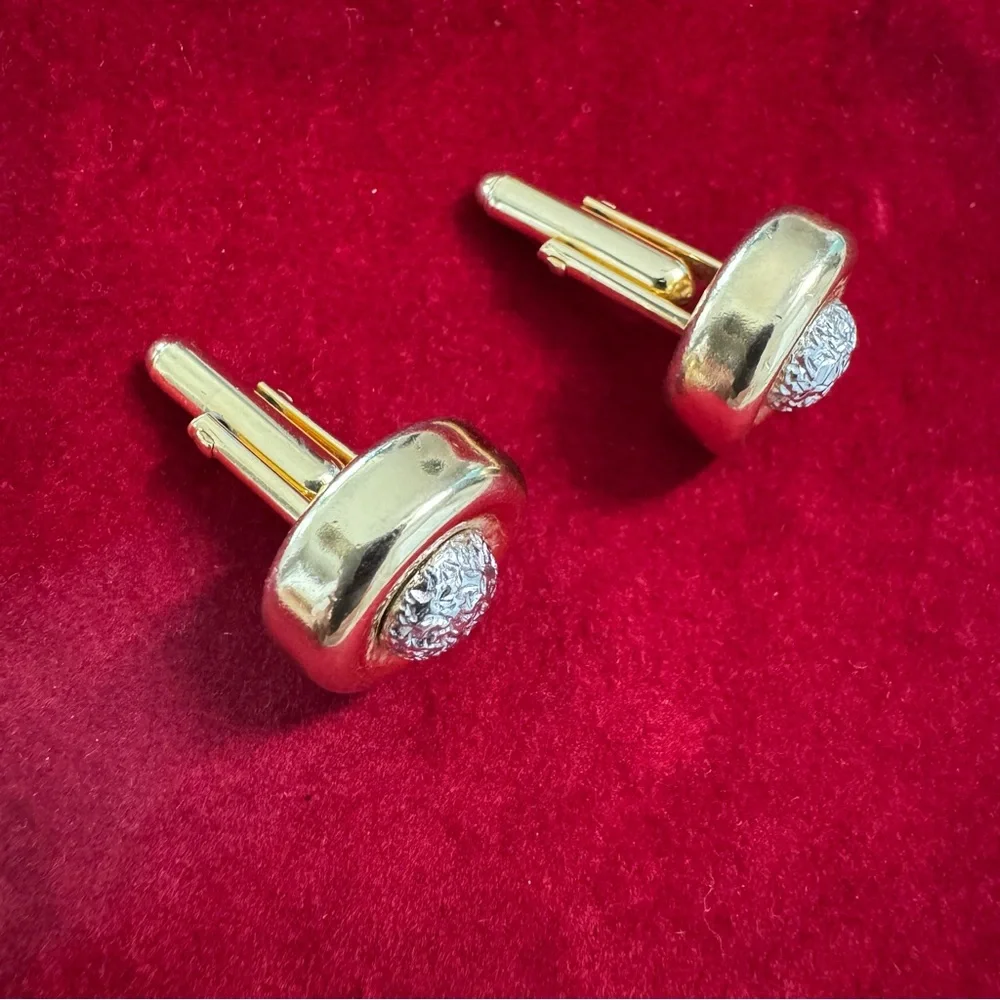 Sophisticated Gold and Silver Cuff Links with Clear Gemstone